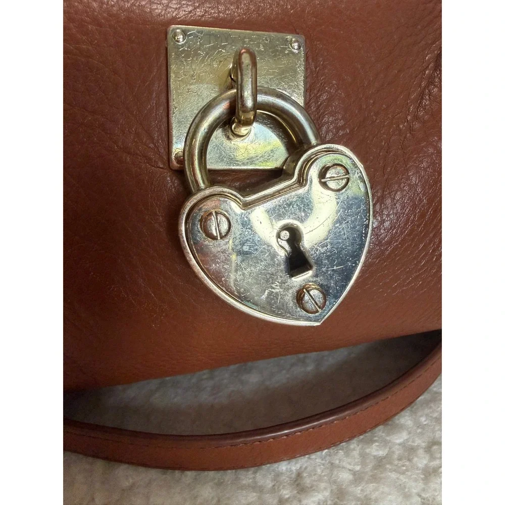 Juicy Couture Brown Leather Crossbody Bag Heart Padlock Leopard Print Lining - Picture 7 of 15